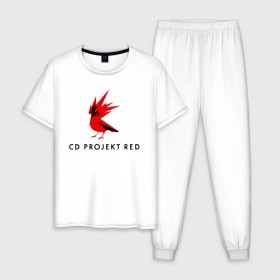 Мужская пижама хлопок с принтом CD RPOJECT RED в Петрозаводске, 100% хлопок | брюки и футболка прямого кроя, без карманов, на брюках мягкая резинка на поясе и по низу штанин
 | Тематика изображения на принте: 2019 | cd project red | cyberpunk 2077 | future | hack | night city | samurai | sci fi | андроиды | безумие | будущее | киберпанк 2077 | логотип | роботы | самураи | фантастика | цифры