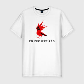 Мужская футболка премиум с принтом CD RPOJECT RED в Петрозаводске, 92% хлопок, 8% лайкра | приталенный силуэт, круглый вырез ворота, длина до линии бедра, короткий рукав | Тематика изображения на принте: 2019 | cd project red | cyberpunk 2077 | future | hack | night city | samurai | sci fi | андроиды | безумие | будущее | киберпанк 2077 | логотип | роботы | самураи | фантастика | цифры