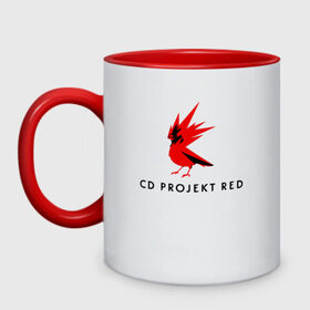 Кружка двухцветная с принтом CD RPOJECT RED в Петрозаводске, керамика | объем — 330 мл, диаметр — 80 мм. Цветная ручка и кайма сверху, в некоторых цветах — вся внутренняя часть | Тематика изображения на принте: 2019 | cd project red | cyberpunk 2077 | future | hack | night city | samurai | sci fi | андроиды | безумие | будущее | киберпанк 2077 | логотип | роботы | самураи | фантастика | цифры