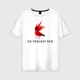 Женская футболка хлопок Oversize с принтом CD RPOJECT RED в Петрозаводске, 100% хлопок | свободный крой, круглый ворот, спущенный рукав, длина до линии бедер
 | 2019 | cd project red | cyberpunk 2077 | future | hack | night city | samurai | sci fi | андроиды | безумие | будущее | киберпанк 2077 | логотип | роботы | самураи | фантастика | цифры