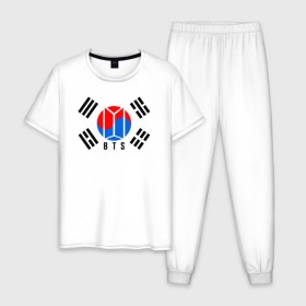 Мужская пижама хлопок с принтом BTS KOREA в Петрозаводске, 100% хлопок | брюки и футболка прямого кроя, без карманов, на брюках мягкая резинка на поясе и по низу штанин
 | bangtan boys | bt21 | bts | bts army | bts stickers | j hope | jimin | jin | jungkook | k pop | korea | rap monster | rapmon | suga | v | бтс | корея | стикеры bts