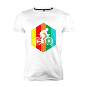 Мужская футболка премиум с принтом Велосипедист в Петрозаводске, 92% хлопок, 8% лайкра | приталенный силуэт, круглый вырез ворота, длина до линии бедра, короткий рукав | 