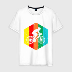 Мужская футболка хлопок с принтом Велосипедист в Петрозаводске, 100% хлопок | прямой крой, круглый вырез горловины, длина до линии бедер, слегка спущенное плечо. | 