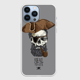 Чехол для iPhone 13 Pro Max с принтом Real pirate в Петрозаводске,  |  | beard | bones | crossed | drawing | font | funny | graphics | hat | inscription | mustache | one eyed | pipe | pirate | real | roger | skull | smoking | борода | весёлый | графика | кости | кури | надпись | одноглазый | перекрещенные | пират | реальный | 