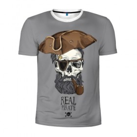 Мужская футболка 3D спортивная с принтом Real pirate в Петрозаводске, 100% полиэстер с улучшенными характеристиками | приталенный силуэт, круглая горловина, широкие плечи, сужается к линии бедра | Тематика изображения на принте: beard | bones | crossed | drawing | font | funny | graphics | hat | inscription | mustache | one eyed | pipe | pirate | real | roger | skull | smoking | борода | весёлый | графика | кости | кури | надпись | одноглазый | перекрещенные | пират | реальный | 