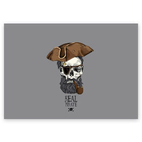 Поздравительная открытка с принтом Real pirate в Петрозаводске, 100% бумага | плотность бумаги 280 г/м2, матовая, на обратной стороне линовка и место для марки
 | beard | bones | crossed | drawing | font | funny | graphics | hat | inscription | mustache | one eyed | pipe | pirate | real | roger | skull | smoking | борода | весёлый | графика | кости | кури | надпись | одноглазый | перекрещенные | пират | реальный | 