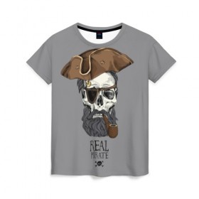 Женская футболка 3D с принтом Real pirate в Петрозаводске, 100% полиэфир ( синтетическое хлопкоподобное полотно) | прямой крой, круглый вырез горловины, длина до линии бедер | Тематика изображения на принте: beard | bones | crossed | drawing | font | funny | graphics | hat | inscription | mustache | one eyed | pipe | pirate | real | roger | skull | smoking | борода | весёлый | графика | кости | кури | надпись | одноглазый | перекрещенные | пират | реальный | 