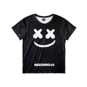 Детская футболка 3D с принтом Marshmello Cosmos в Петрозаводске, 100% гипоаллергенный полиэфир | прямой крой, круглый вырез горловины, длина до линии бедер, чуть спущенное плечо, ткань немного тянется | Тематика изображения на принте: dj | marshmello | usa | америка | клубная музыка | мармело | маршмелло | маршмеллоу | музыка | музыкант