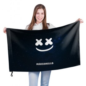 Флаг 3D с принтом Marshmello Cosmos в Петрозаводске, 100% полиэстер | плотность ткани — 95 г/м2, размер — 67 х 109 см. Принт наносится с одной стороны | dj | marshmello | usa | америка | клубная музыка | космос | мармело | маршмелло | маршмеллоу | музыка | музыкант | небо