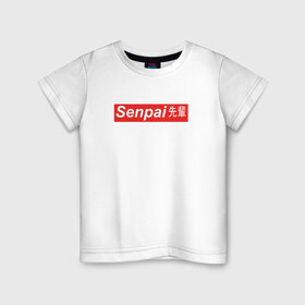 Детская футболка хлопок с принтом SENPAI в Петрозаводске, 100% хлопок | круглый вырез горловины, полуприлегающий силуэт, длина до линии бедер | ahegao | anime | senpai | аниме | ахегао | иероглифы | семпай | сенпай