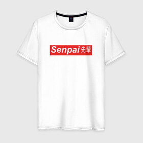 Мужская футболка хлопок с принтом SENPAI в Петрозаводске, 100% хлопок | прямой крой, круглый вырез горловины, длина до линии бедер, слегка спущенное плечо. | ahegao | anime | senpai | аниме | ахегао | иероглифы | семпай | сенпай