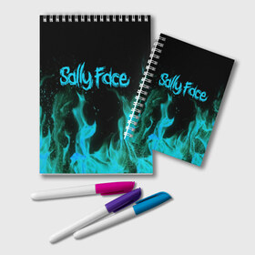 Блокнот с принтом SALLY FACE FIRE в Петрозаводске, 100% бумага | 48 листов, плотность листов — 60 г/м2, плотность картонной обложки — 250 г/м2. Листы скреплены удобной пружинной спиралью. Цвет линий — светло-серый
 | Тематика изображения на принте: face | fire | game | horror | larry | sally | sally face | sanity s fall | игра | ларри | мальчик с протезом | огонь | салли | салли фейс | ужасы