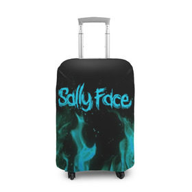 Чехол для чемодана 3D с принтом SALLY FACE FIRE в Петрозаводске, 86% полиэфир, 14% спандекс | двустороннее нанесение принта, прорези для ручек и колес | Тематика изображения на принте: face | fire | game | horror | larry | sally | sally face | sanity s fall | игра | ларри | мальчик с протезом | огонь | салли | салли фейс | ужасы