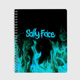 Тетрадь с принтом SALLY FACE FIRE в Петрозаводске, 100% бумага | 48 листов, плотность листов — 60 г/м2, плотность картонной обложки — 250 г/м2. Листы скреплены сбоку удобной пружинной спиралью. Уголки страниц и обложки скругленные. Цвет линий — светло-серый
 | Тематика изображения на принте: face | fire | game | horror | larry | sally | sally face | sanity s fall | игра | ларри | мальчик с протезом | огонь | салли | салли фейс | ужасы