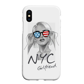 Чехол для iPhone XS Max матовый с принтом NYC girlfriend в Петрозаводске, Силикон | Область печати: задняя сторона чехла, без боковых панелей | beautiful | blonde | city | flag | girl | girlfriend | new york | reflection | stars | stripes | usa | блондинка | город | девушка | звезды | красивая | нью йорк | отражение | очки | подруга | полосы | сша | флаг