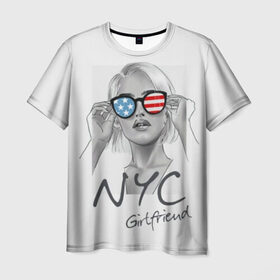 Мужская футболка 3D с принтом NYC girlfriend в Петрозаводске, 100% полиэфир | прямой крой, круглый вырез горловины, длина до линии бедер | beautiful | blonde | city | flag | girl | girlfriend | new york | reflection | stars | stripes | usa | блондинка | город | девушка | звезды | красивая | нью йорк | отражение | очки | подруга | полосы | сша | флаг