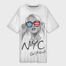 Платье-футболка 3D с принтом NYC girlfriend в Петрозаводске,  |  | beautiful | blonde | city | flag | girl | girlfriend | new york | reflection | stars | stripes | usa | блондинка | город | девушка | звезды | красивая | нью йорк | отражение | очки | подруга | полосы | сша | флаг