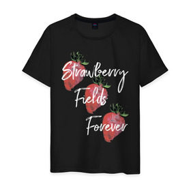 Мужская футболка хлопок с принтом Strawberry Fields в Петрозаводске, 100% хлопок | прямой крой, круглый вырез горловины, длина до линии бедер, слегка спущенное плечо. | Тематика изображения на принте: beatles | forever | strawberry | the beatles | битлз | джон леннон | леннон | форевер | ягода