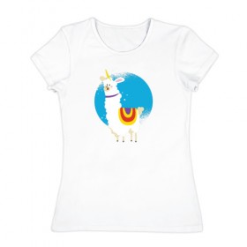 Женская футболка хлопок с принтом Альпака Единорог в Петрозаводске, 100% хлопок | прямой крой, круглый вырез горловины, длина до линии бедер, слегка спущенное плечо | alpaca | unicorn | альпака | альпаки | лама | ламы