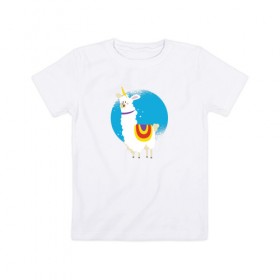 Детская футболка хлопок с принтом Альпака Единорог в Петрозаводске, 100% хлопок | круглый вырез горловины, полуприлегающий силуэт, длина до линии бедер | alpaca | unicorn | альпака | альпаки | лама | ламы