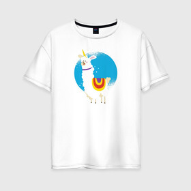 Женская футболка хлопок Oversize с принтом Альпака Единорог в Петрозаводске, 100% хлопок | свободный крой, круглый ворот, спущенный рукав, длина до линии бедер
 | alpaca | unicorn | альпака | альпаки | лама | ламы