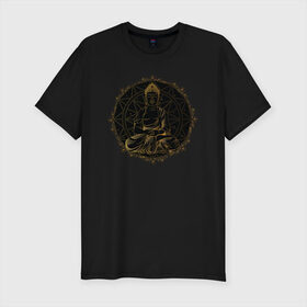 Мужская футболка премиум с принтом Будда в Петрозаводске, 92% хлопок, 8% лайкра | приталенный силуэт, круглый вырез ворота, длина до линии бедра, короткий рукав | будда | индия | йога | медитация