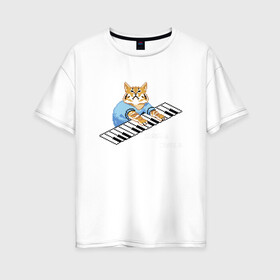 Женская футболка хлопок Oversize с принтом IT CROWD 8 bit cat в Петрозаводске, 100% хлопок | свободный крой, круглый ворот, спущенный рукав, длина до линии бедер
 | 8 bit cat | 8 бит кот | cat | game | game over | it crowd | old gamer | компьютерщики | котики | котэ | майка роя