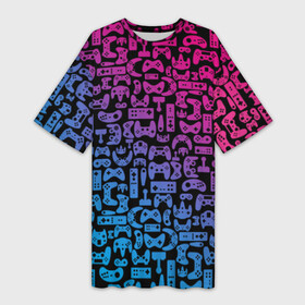 Платье-футболка 3D с принтом Neon Player в Петрозаводске,  |  | Тематика изображения на принте: 16bit | 8 бит | atari | console | controller | fortnite | game | gamer | joystick | minecraft | nintendo | playstation | ps | sega | steam | twitch | xbox | джойстик | игры | конлось | нинтендо | ретро