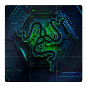 Магнитный плакат 3Х3 с принтом RAZER в Петрозаводске, Полимерный материал с магнитным слоем | 9 деталей размером 9*9 см | Тематика изображения на принте: game | razer | texture | зеленый | игровое лого | игромания | игры | рэйзер | текстуры
