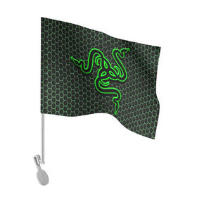 Флаг для автомобиля с принтом RAZER в Петрозаводске, 100% полиэстер | Размер: 30*21 см | game | razer | texture | зеленый | игровое лого | игромания | игры | рэйзер | текстуры