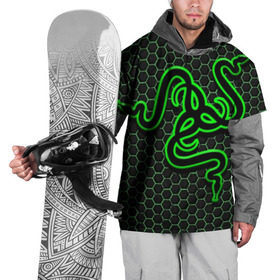Накидка на куртку 3D с принтом RAZER в Петрозаводске, 100% полиэстер |  | game | razer | texture | зеленый | игровое лого | игромания | игры | рэйзер | текстуры