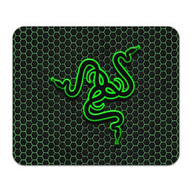 Коврик для мышки прямоугольный с принтом RAZER в Петрозаводске, натуральный каучук | размер 230 х 185 мм; запечатка лицевой стороны | Тематика изображения на принте: game | razer | texture | зеленый | игровое лого | игромания | игры | рэйзер | текстуры