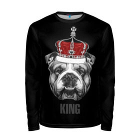 Мужской лонгслив 3D с принтом Английский бульдог с короной в Петрозаводске, 100% полиэстер | длинные рукава, круглый вырез горловины, полуприлегающий силуэт | animals | authority | breed | bulldog | cool | crown | dog | english | fighting | head | illustration | inscription | king | muzzle | supreme | swag | авторитет | английский | бойцовый | бульдог | верховный | голова | животные | иллюстрация | король | кор