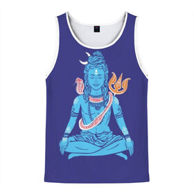 Мужская майка 3D с принтом Шива в Петрозаводске, 100% полиэстер | круглая горловина, приталенный силуэт, длина до линии бедра. Пройма и горловина окантованы тонкой бейкой | blue | cobra | destroyer | destruction | gods | great | hinduism | india | meditation | om | peace | power | religion | shiva | trident | yoga | боги | великий | власть | знание | индия | индуизм | йога | кайлас | кобра | медитация | ом | разрушение | раз