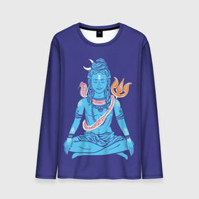 Мужской лонгслив 3D с принтом Шива в Петрозаводске, 100% полиэстер | длинные рукава, круглый вырез горловины, полуприлегающий силуэт | Тематика изображения на принте: blue | cobra | destroyer | destruction | gods | great | hinduism | india | meditation | om | peace | power | religion | shiva | trident | yoga | боги | великий | власть | знание | индия | индуизм | йога | кайлас | кобра | медитация | ом | разрушение | раз