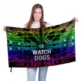Флаг 3D с принтом WATCH DOGS в Петрозаводске, 100% полиэстер | плотность ткани — 95 г/м2, размер — 67 х 109 см. Принт наносится с одной стороны | action | ct os | ded sec | fox | game | gamer | glitch | hacker | player | watch dogs | watch dogs 2 | глитч | знак лиса | игра | компьютерная игра | маркус | хакер
