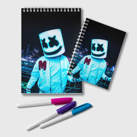 Блокнот с принтом MARSHMELLO в Петрозаводске, 100% бумага | 48 листов, плотность листов — 60 г/м2, плотность картонной обложки — 250 г/м2. Листы скреплены удобной пружинной спиралью. Цвет линий — светло-серый
 | america | dj | marshmello | smile | usa | америка | маршмелло | маршмелоу | смайл | сша