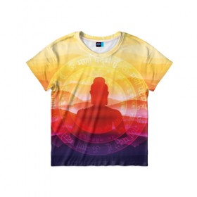 Детская футболка 3D с принтом Будда в Петрозаводске, 100% гипоаллергенный полиэфир | прямой крой, круглый вырез горловины, длина до линии бедер, чуть спущенное плечо, ткань немного тянется | buddha | calm | color | enlightenment | india | meditatio | mountains | nature | purple | red | religion | symbol | yellow | yoga | будда | горы | духовность | желтый | индия | йога | красный | медитация | природа | просветление | расслабление | религия |