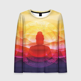 Женский лонгслив 3D с принтом Будда в Петрозаводске, 100% полиэстер | длинные рукава, круглый вырез горловины, полуприлегающий силуэт | Тематика изображения на принте: buddha | calm | color | enlightenment | india | meditatio | mountains | nature | purple | red | religion | symbol | yellow | yoga | будда | горы | духовность | желтый | индия | йога | красный | медитация | природа | просветление | расслабление | религия |