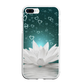 Чехол для iPhone 7Plus/8 Plus матовый с принтом Цветок в Петрозаводске, Силикон | Область печати: задняя сторона чехла, без боковых панелей | Тематика изображения на принте: белый | красивая | лотос | милая | привлекательная | сердечки | сердце | цветок