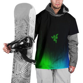 Накидка на куртку 3D с принтом RAZER NEON в Петрозаводске, 100% полиэстер |  | game | razer | texture | зеленый | игровое лого | игромания | игры | рэйзер | текстуры