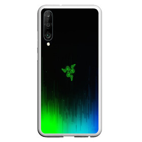 Чехол для Honor P30 с принтом RAZER NEON в Петрозаводске, Силикон | Область печати: задняя сторона чехла, без боковых панелей | Тематика изображения на принте: game | razer | texture | зеленый | игровое лого | игромания | игры | рэйзер | текстуры