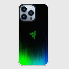 Чехол для iPhone 13 Pro с принтом RAZER NEON в Петрозаводске,  |  | game | razer | texture | зеленый | игровое лого | игромания | игры | рэйзер | текстуры