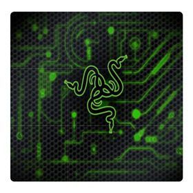 Магнитный плакат 3Х3 с принтом RAZER CARBON в Петрозаводске, Полимерный материал с магнитным слоем | 9 деталей размером 9*9 см | game | razer | texture | зеленый | игровое лого | игромания | игры | рэйзер | текстуры