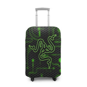 Чехол для чемодана 3D с принтом RAZER CARBON в Петрозаводске, 86% полиэфир, 14% спандекс | двустороннее нанесение принта, прорези для ручек и колес | game | razer | texture | зеленый | игровое лого | игромания | игры | рэйзер | текстуры