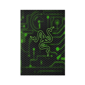 Обложка для паспорта матовая кожа с принтом RAZER CARBON в Петрозаводске, натуральная матовая кожа | размер 19,3 х 13,7 см; прозрачные пластиковые крепления | game | razer | texture | зеленый | игровое лого | игромания | игры | рэйзер | текстуры