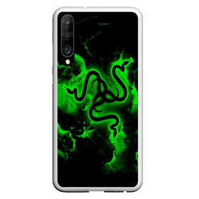 Чехол для Honor P30 с принтом RAZER в Петрозаводске, Силикон | Область печати: задняя сторона чехла, без боковых панелей | Тематика изображения на принте: game | razer | texture | зеленый | игровое лого | игромания | игры | рэйзер | текстуры