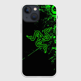 Чехол для iPhone 13 mini с принтом RAZER в Петрозаводске,  |  | game | razer | texture | зеленый | игровое лого | игромания | игры | рэйзер | текстуры