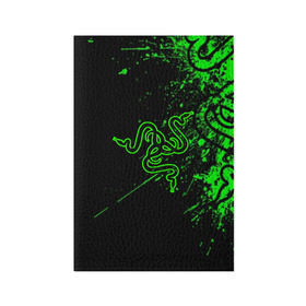 Обложка для паспорта матовая кожа с принтом RAZER в Петрозаводске, натуральная матовая кожа | размер 19,3 х 13,7 см; прозрачные пластиковые крепления | Тематика изображения на принте: game | razer | texture | зеленый | игровое лого | игромания | игры | рэйзер | текстуры
