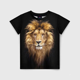 Детская футболка 3D с принтом Лев в Петрозаводске, 100% гипоаллергенный полиэфир | прямой крой, круглый вырез горловины, длина до линии бедер, чуть спущенное плечо, ткань немного тянется | african | animals | authority | big | cat | cool | head | illustration | indisputable | lion | mane | muzzle | supreme | swag | авторитет | африканский | большая | верховный | голова | грива | животные | иллюстрация | кошка | крутой | лев | непрер
